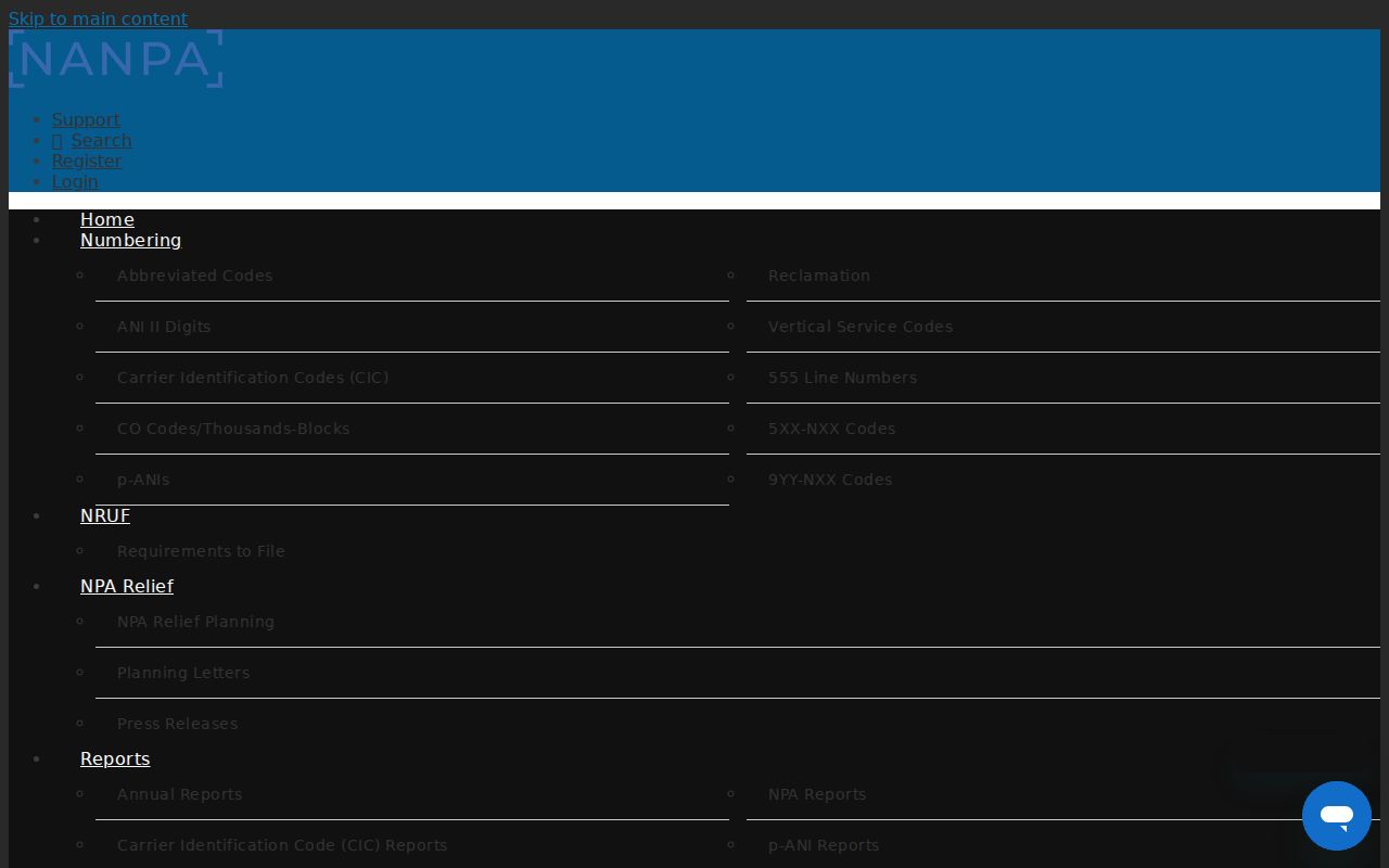New York area codes and prefix assignment records published by NANPA