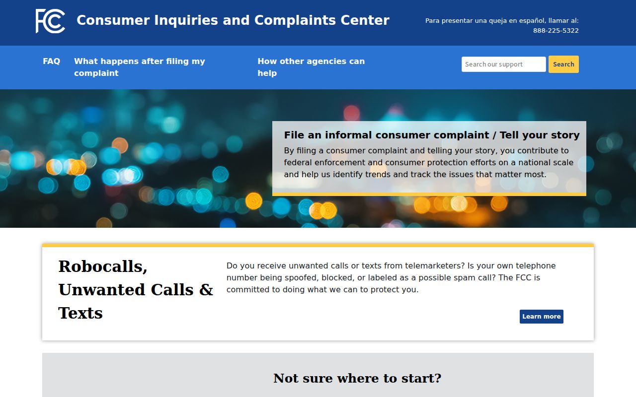 New York phone directory link to the FCC complaint center for unwanted calls