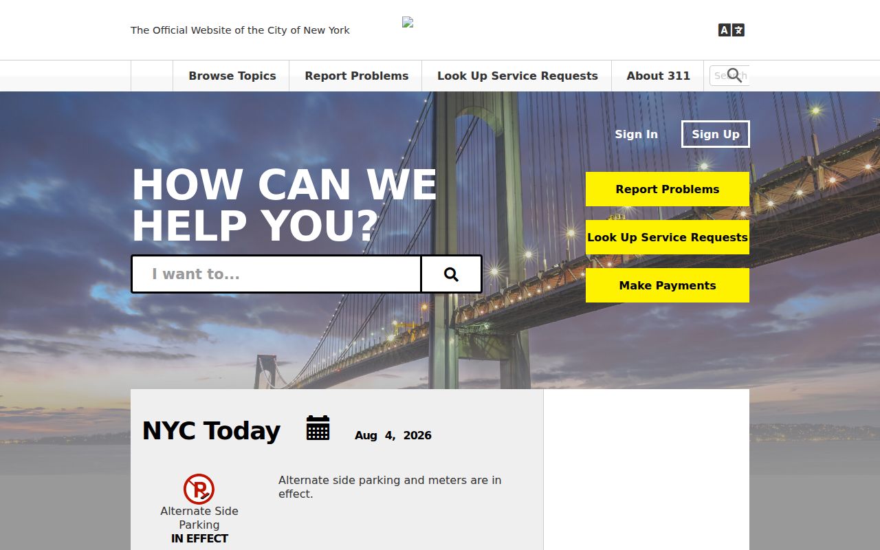 New York phone directory access through the NYC311 service request portal