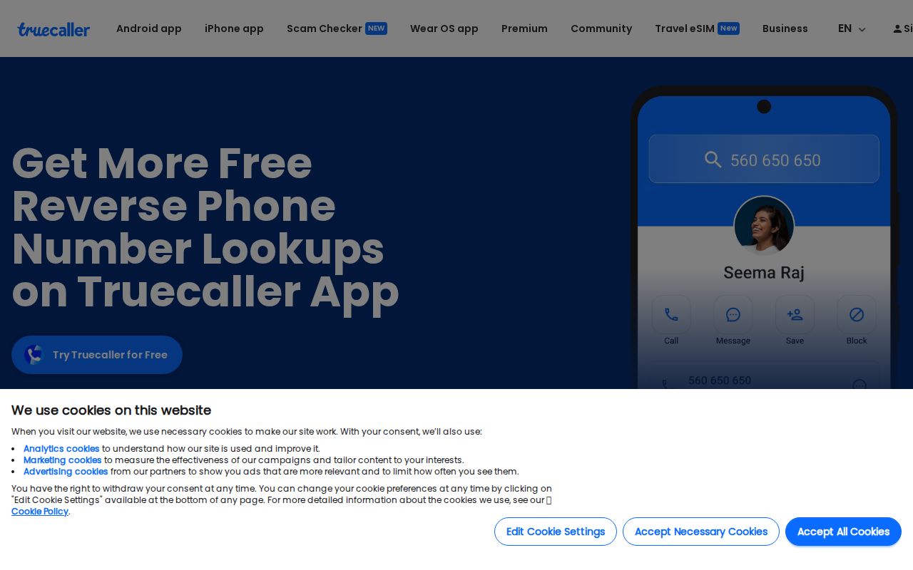 New York phone numbers searched in the Truecaller reverse lookup tool